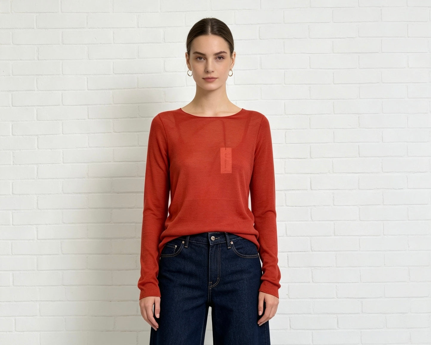 Cashmere Blend Mesh Layer Top - Rust