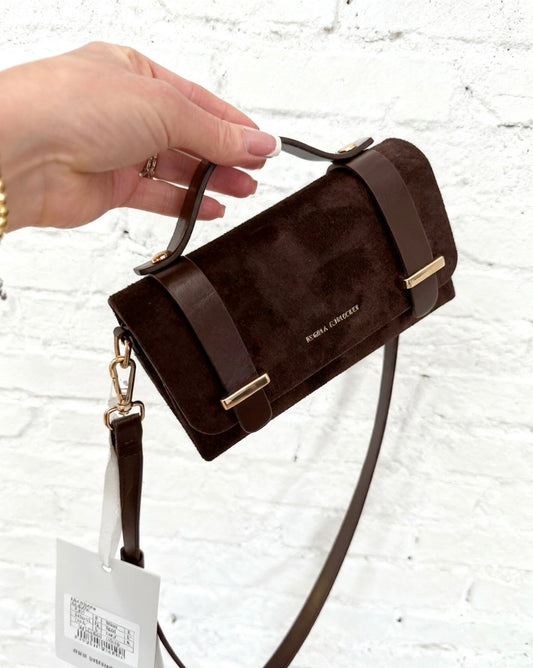 FAUX SUEDE CROSS BODY BAG - CHOCOLATE
