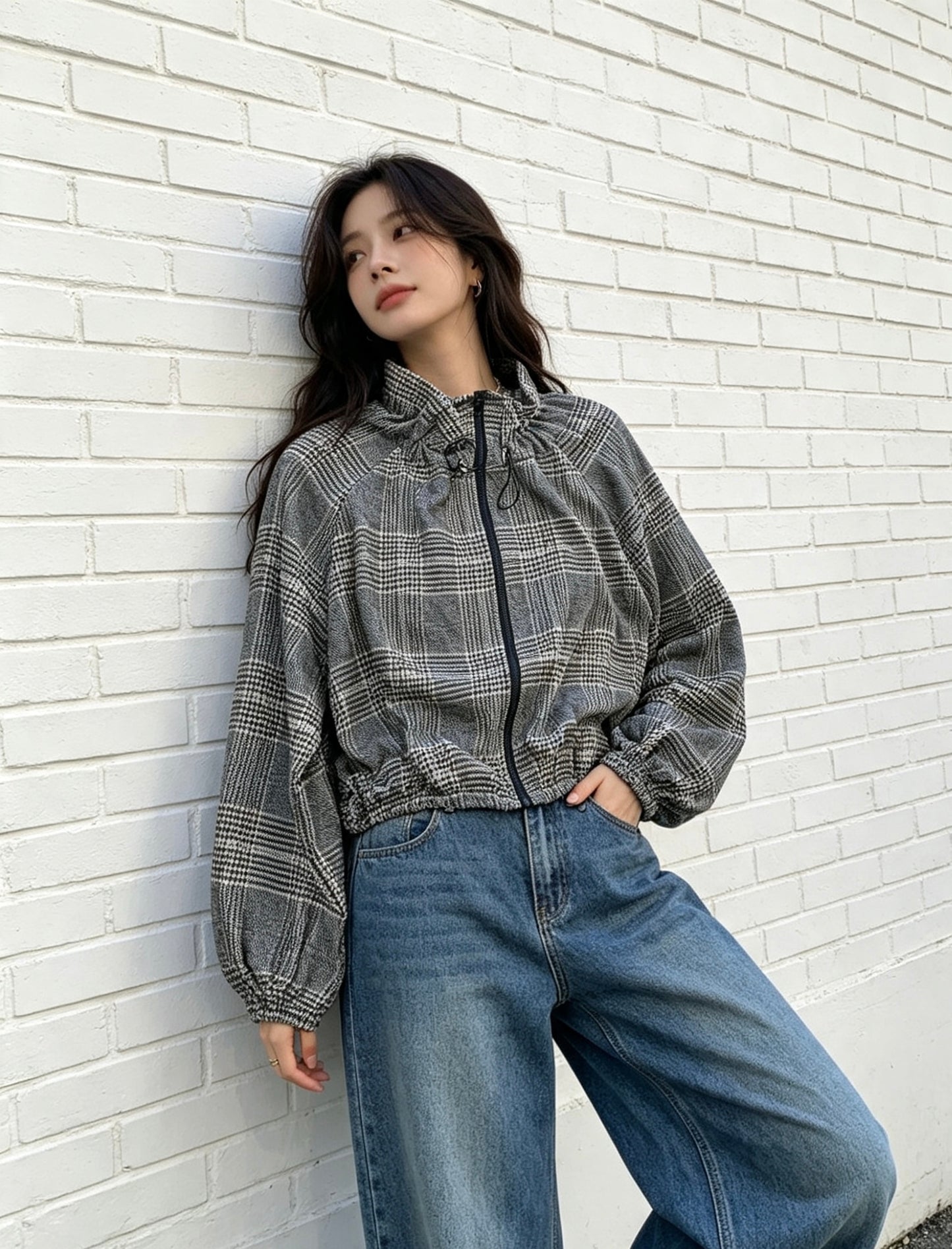 CHECK JACKET - BLACK