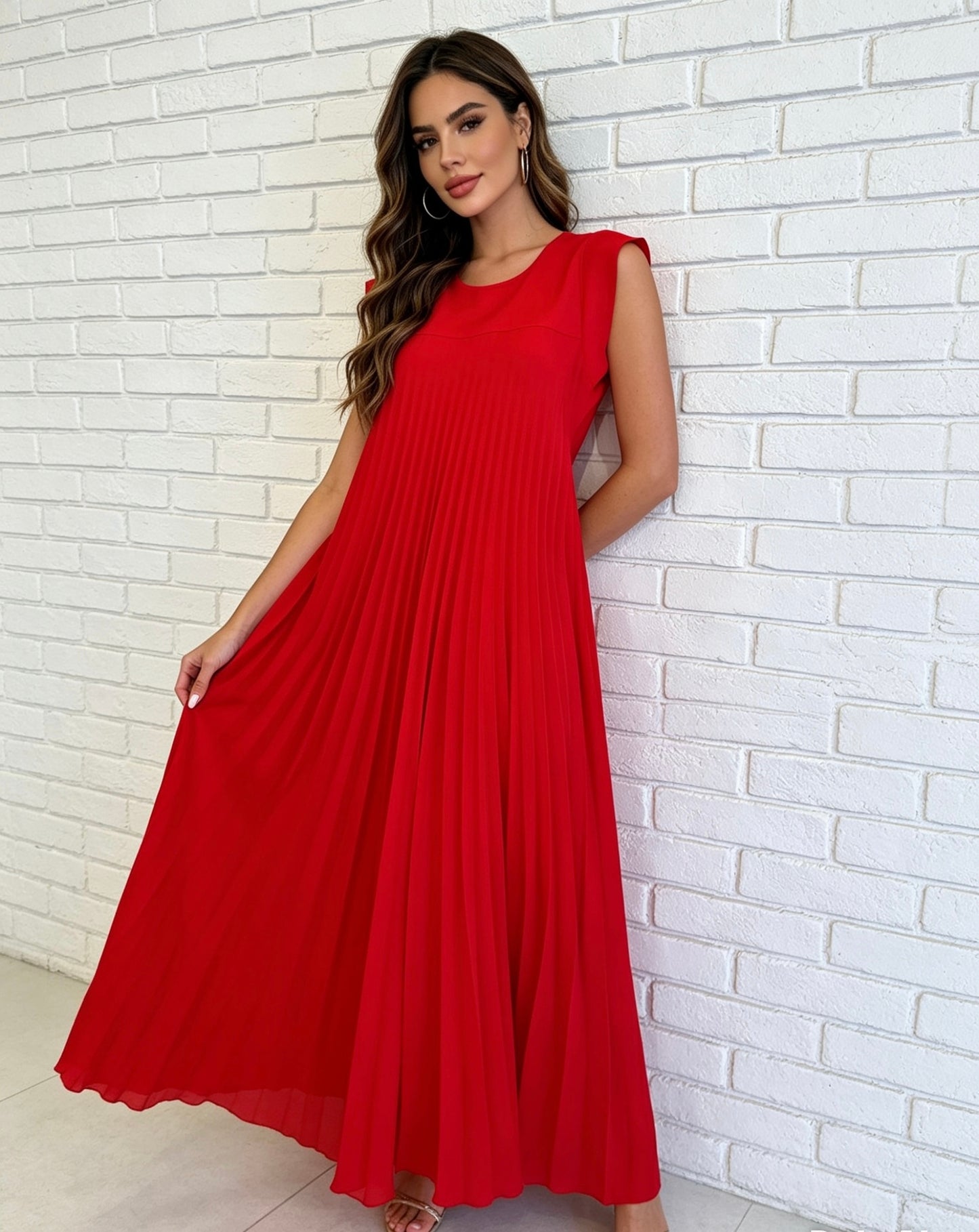 PLEATED MAXI - RED