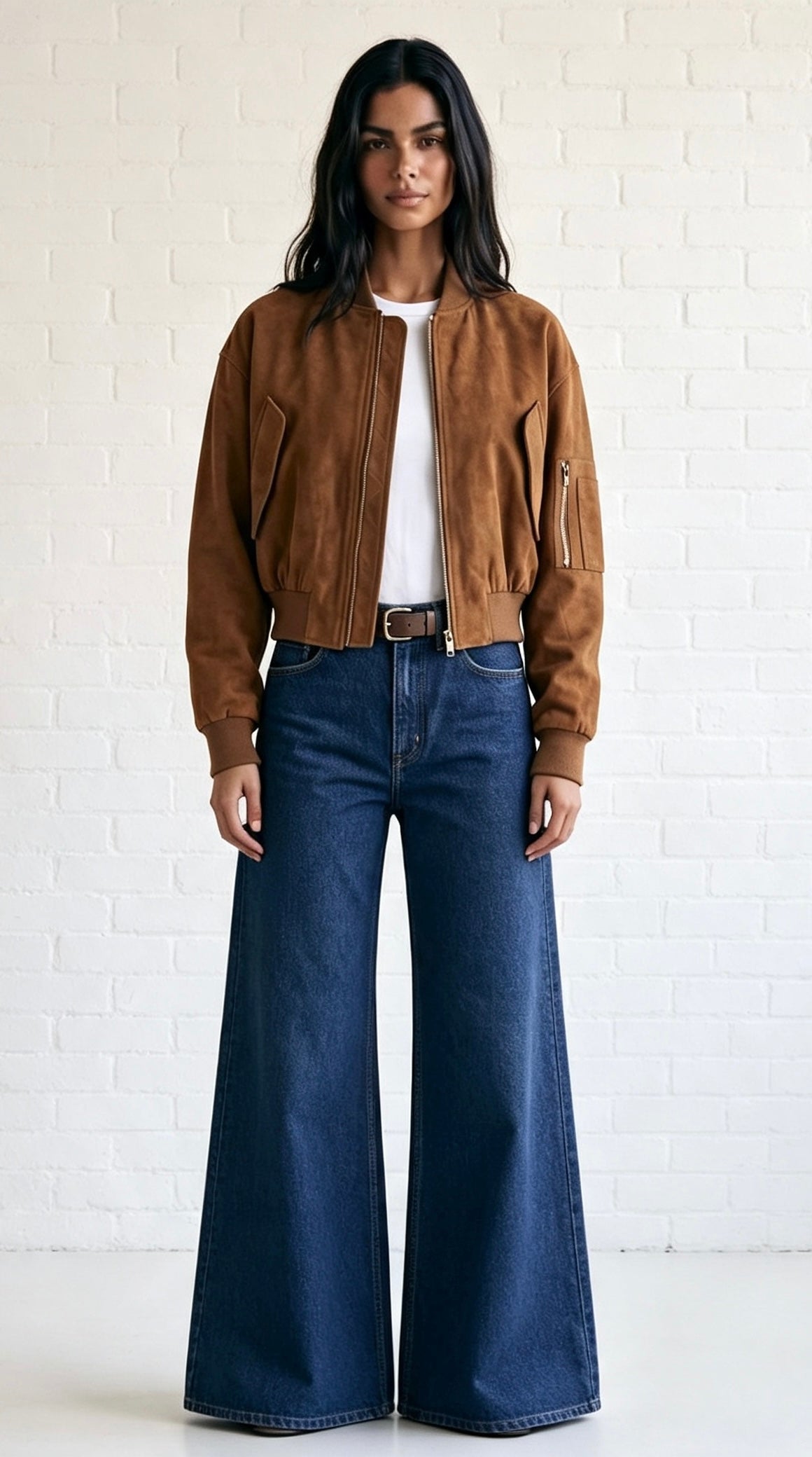 Suede Cropped Bomber - Camel