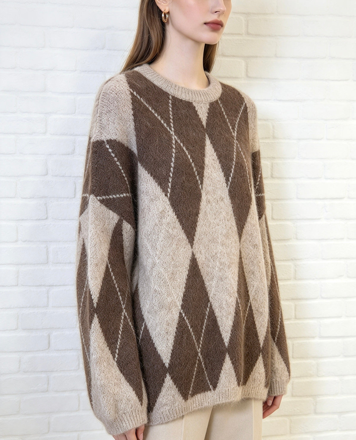 Oversize Argyle  Knit - chocolate