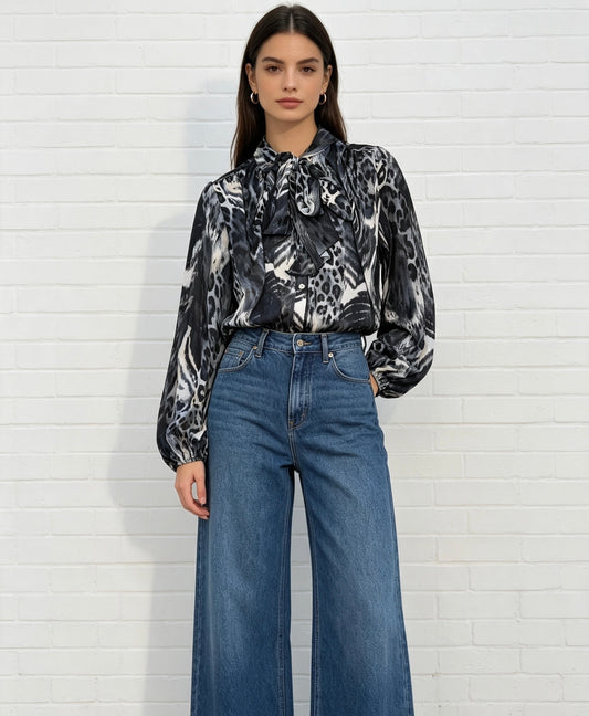 Animal Print Blouse - Black