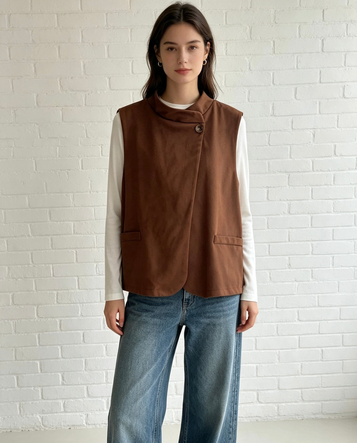 Faux Seude Waistcoat - Tan