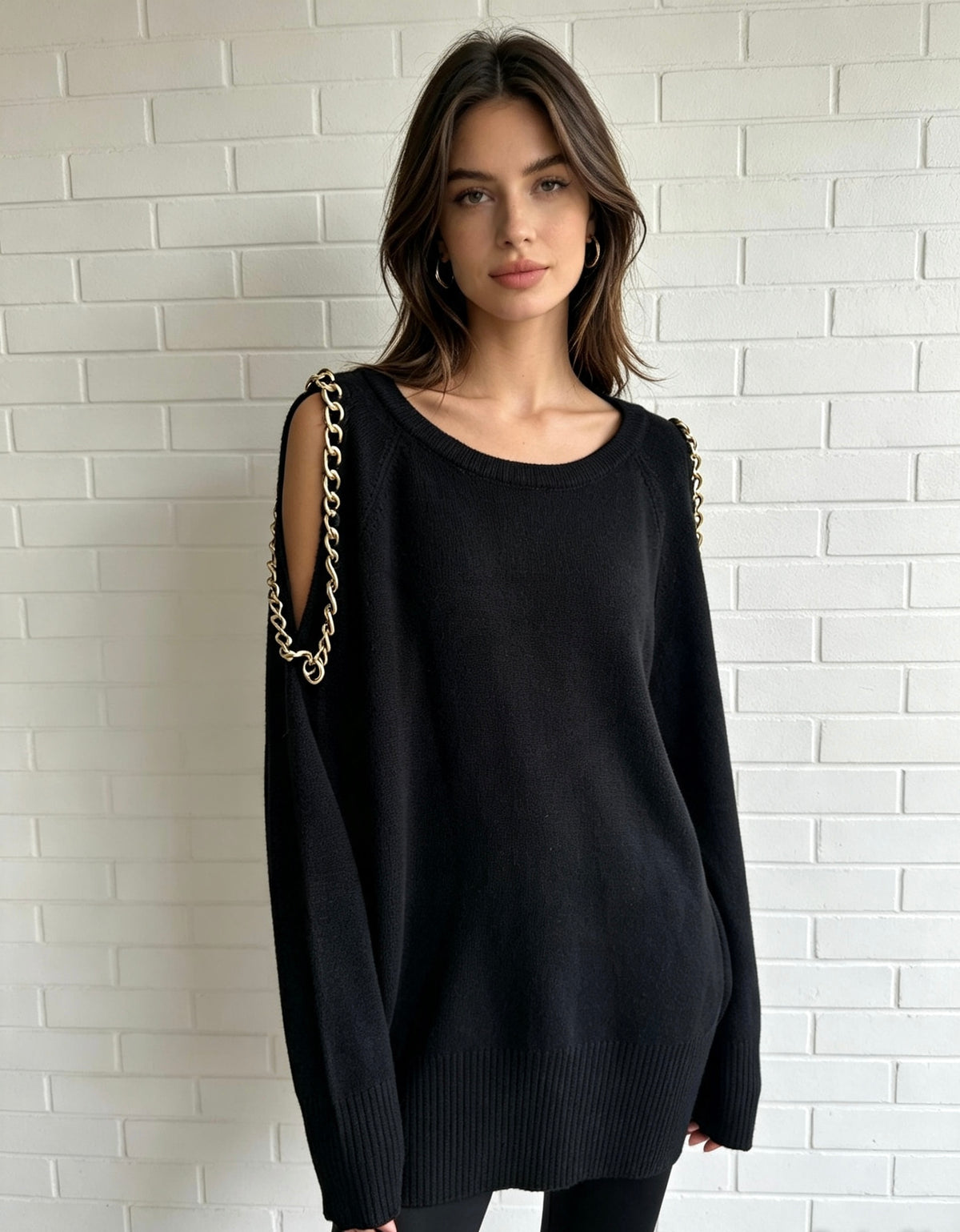 Cold Shoulder Chain Knit - Black