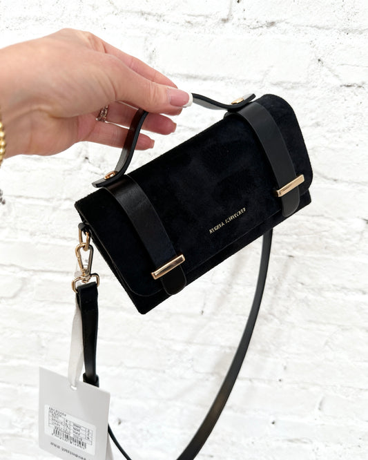 FAUX SUEDE CROSS BODY BAG - BLACK