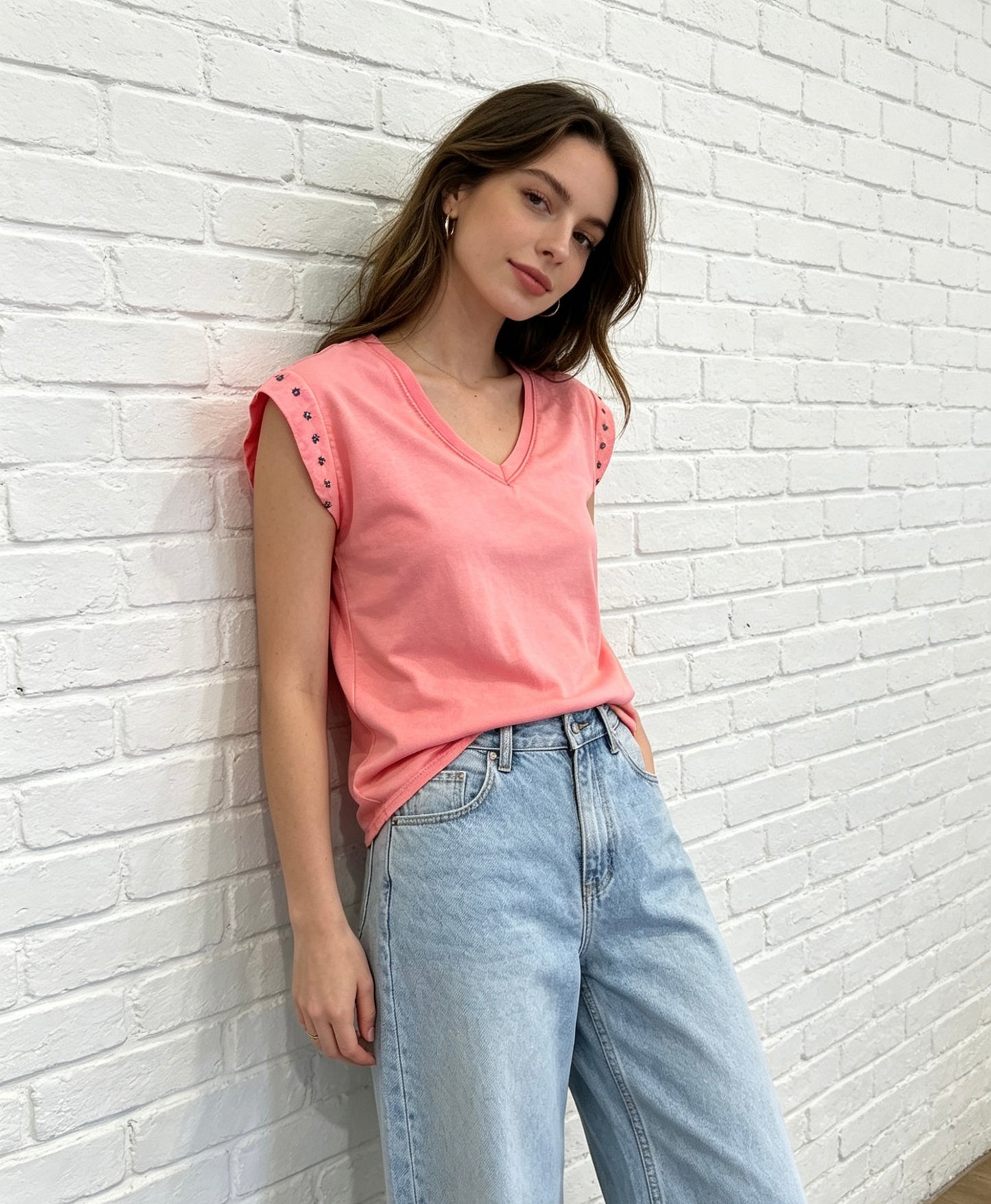 STAR STUD T-SHIRT - CORAL