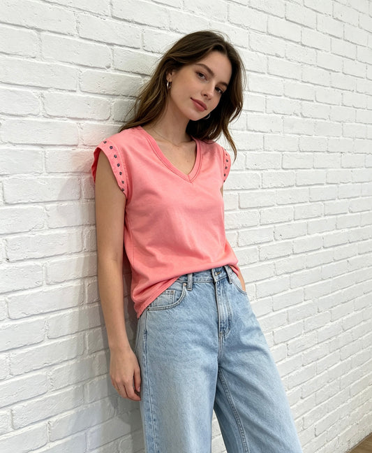 STAR STUD T-SHIRT - CORAL