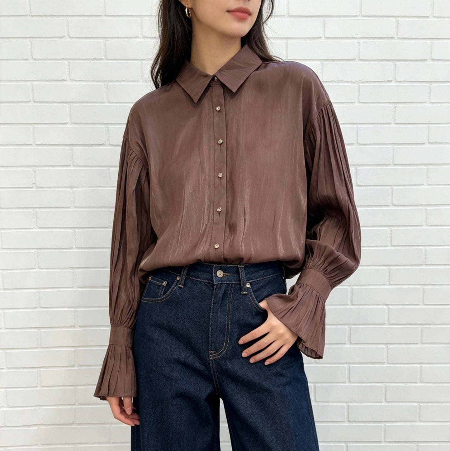 MATALIC SHIMMER BLOUSE - CHOCOLATE