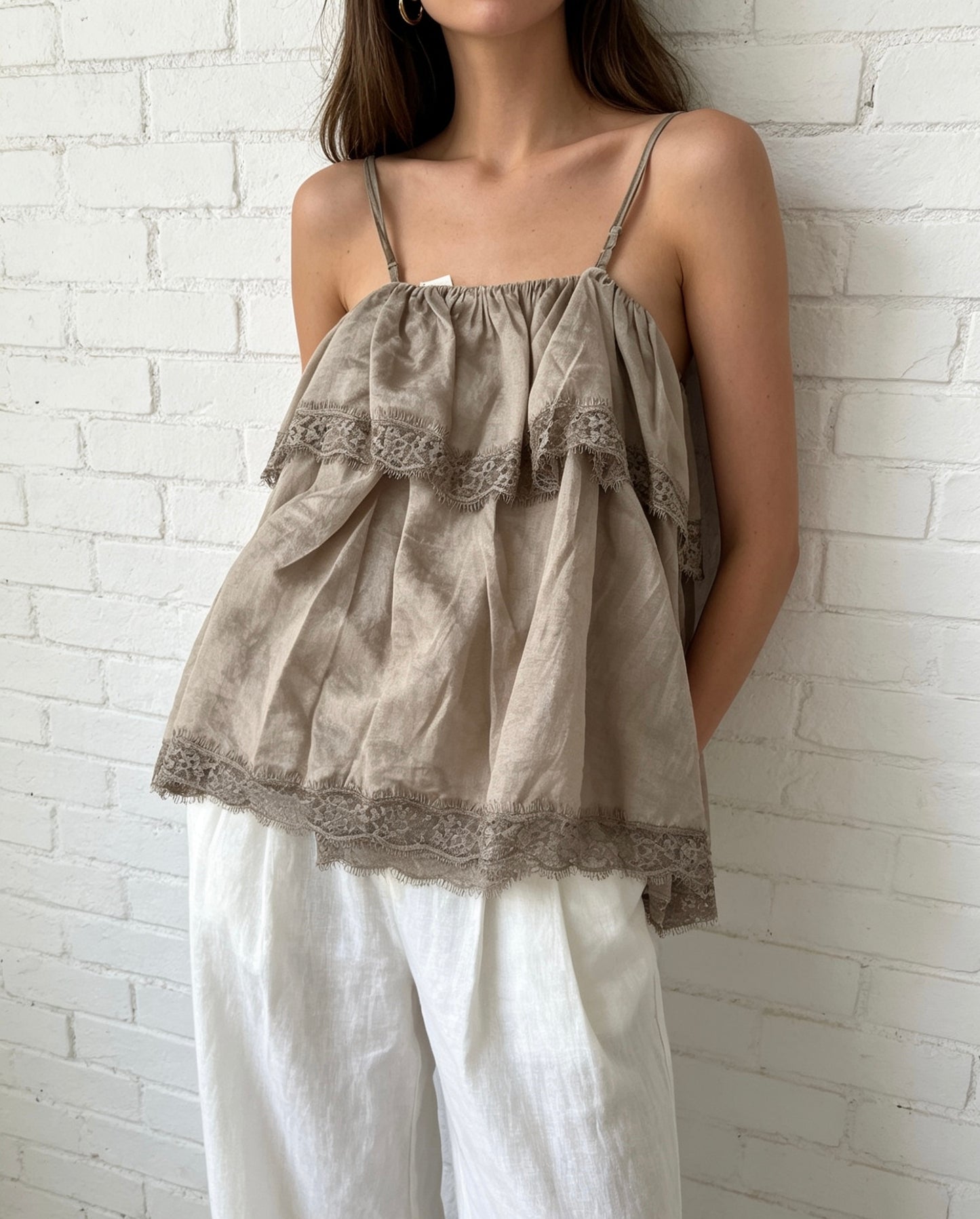 LACE TIERED CAMI - TAUPE