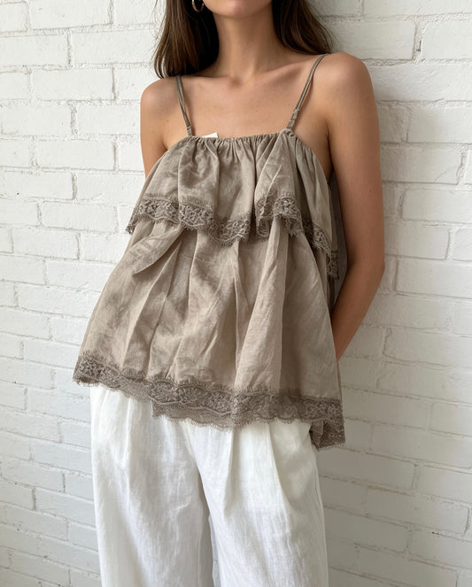 LACE TIERED CAMI - TAUPE