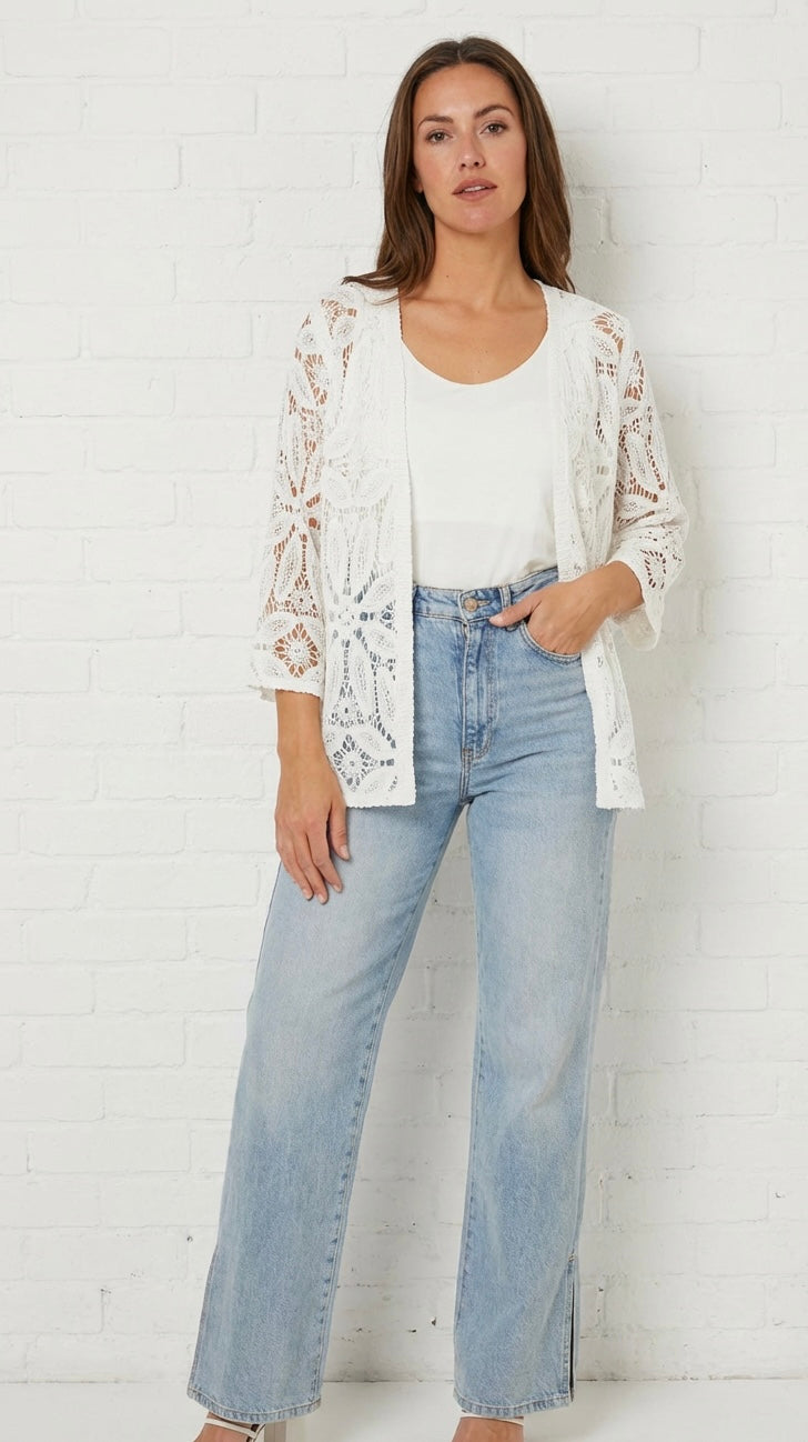 POLLY CROCHET CARDI - WHITE