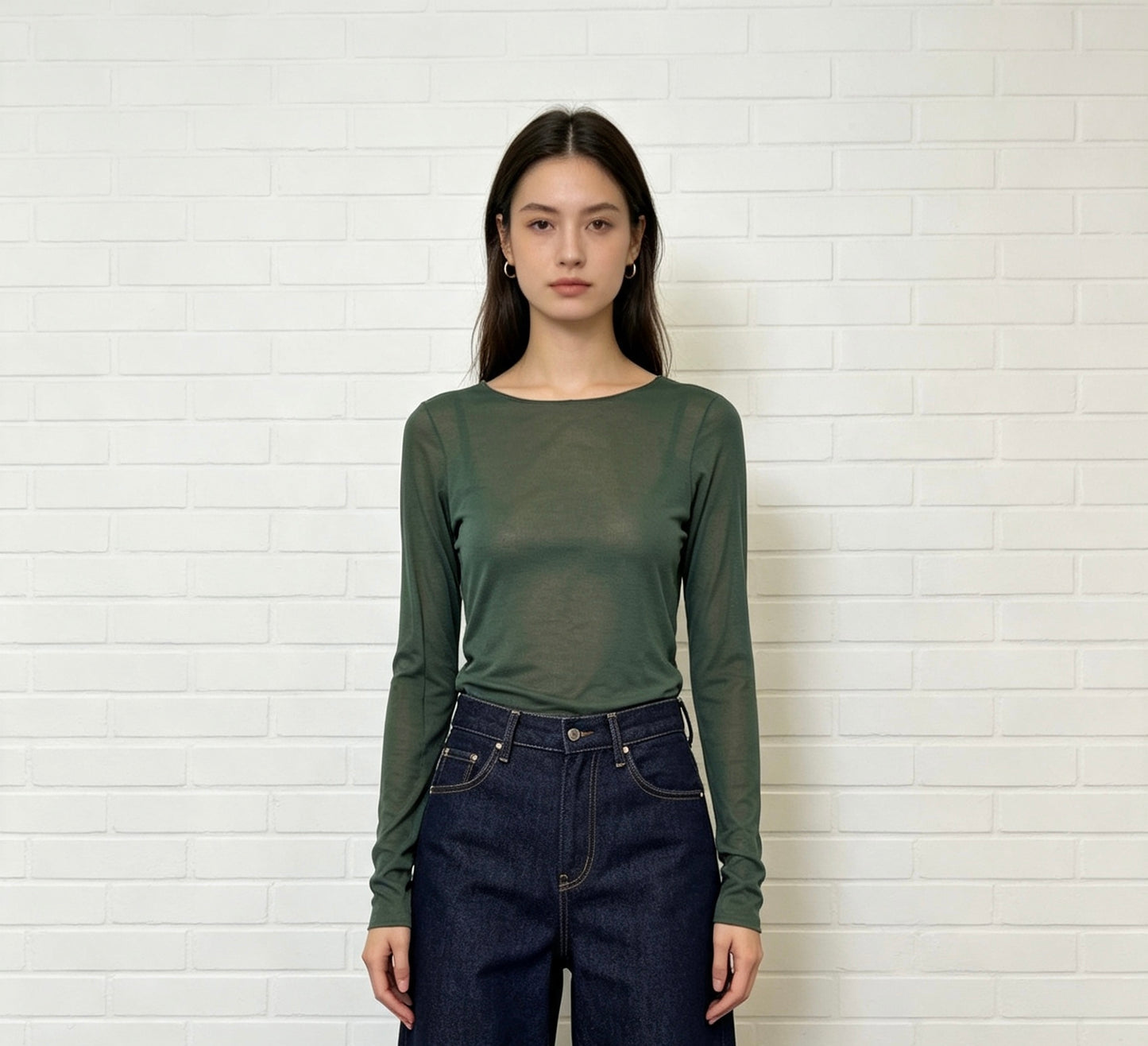 Cashmere Blend Mesh Top - Green