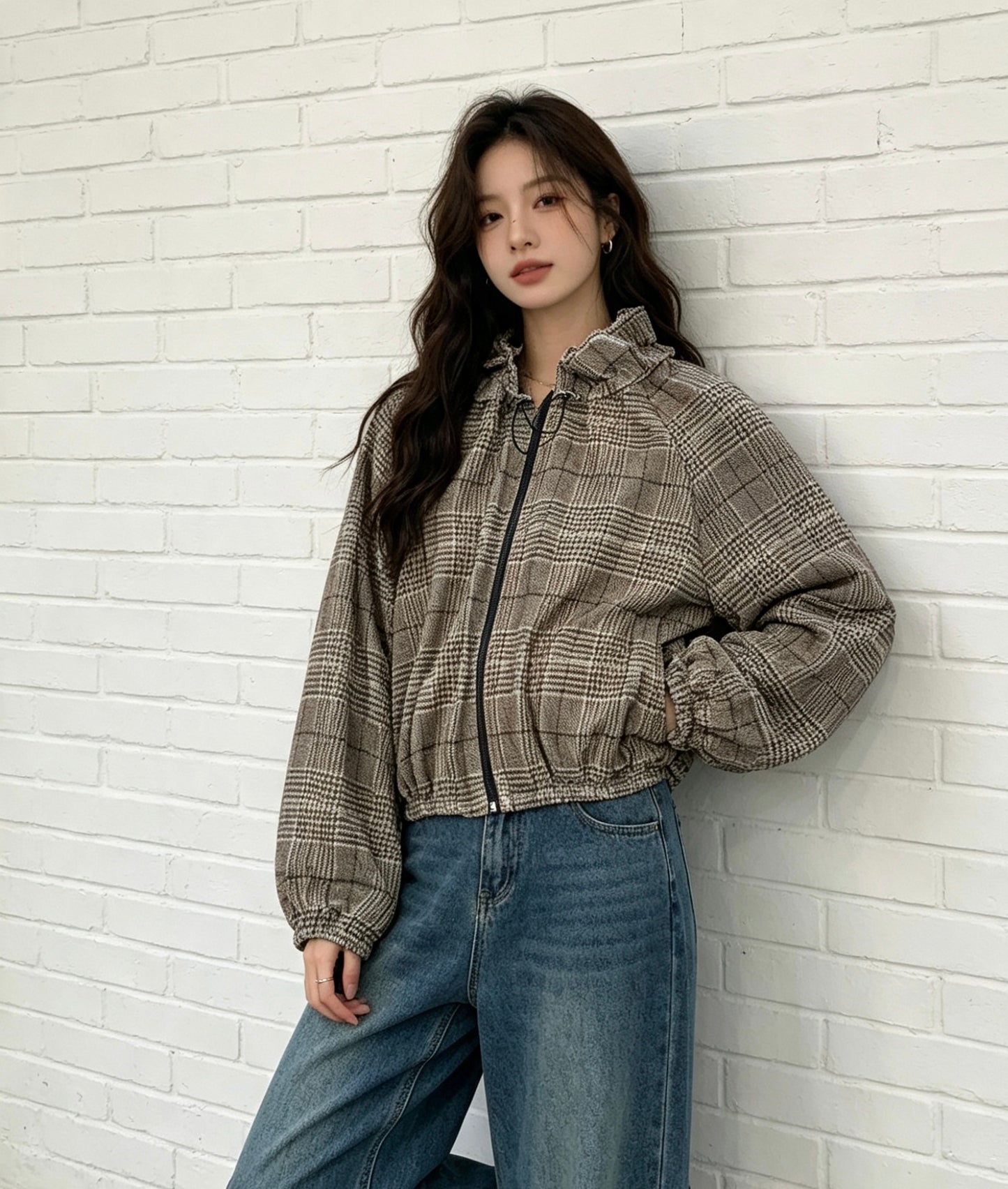 CHECK JACKET - BROWN