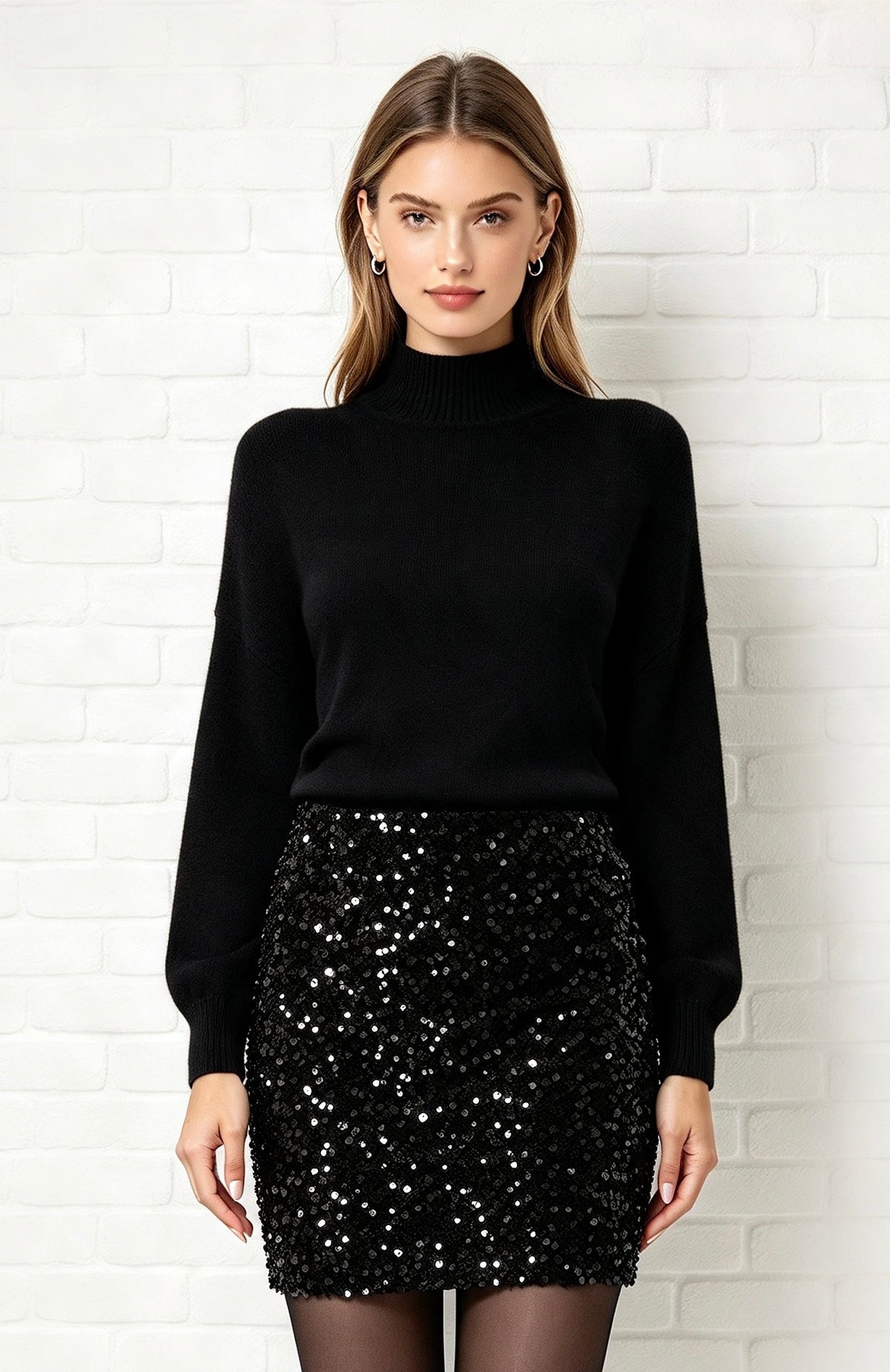 Velvet Sequined Pelmet Mini Skirt - Black