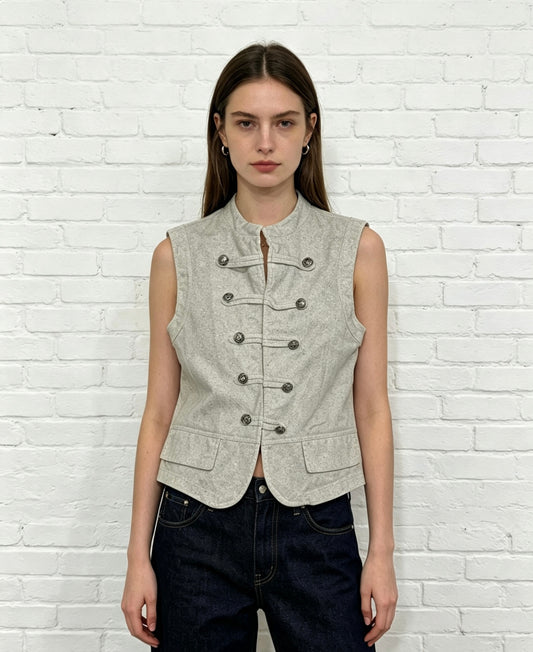 MILITARY DENIM WAISTCOAT - STONE