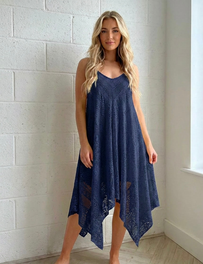 HANKY LACE DRESS - NAVY