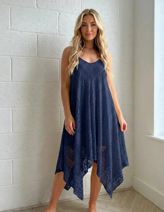 HANKY LACE DRESS - NAVY