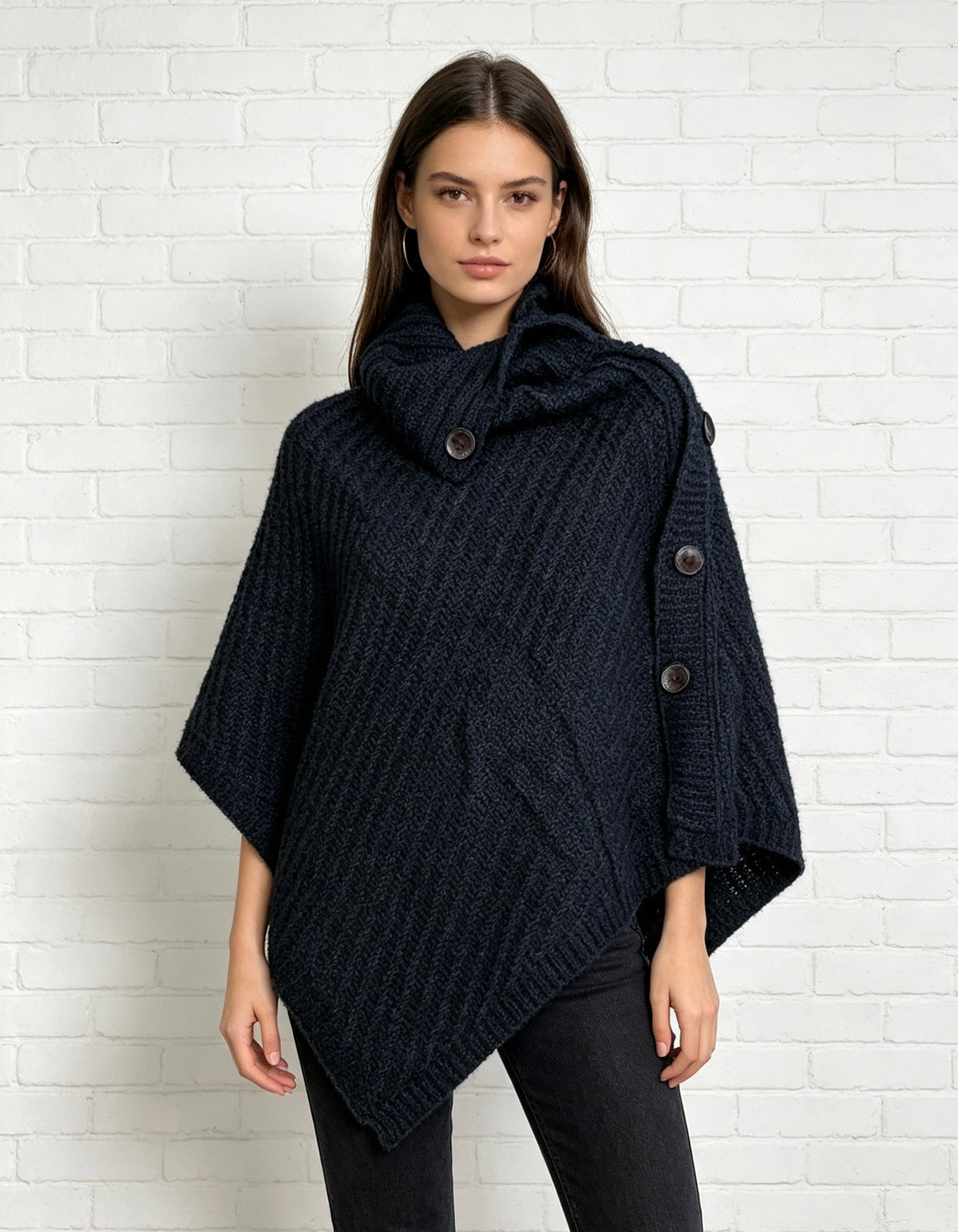 Cable Knit Poncho - Black