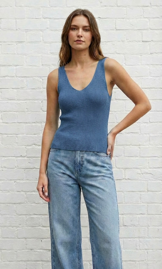SPARKLE FINE KNIT VEST - DENIM BLUE