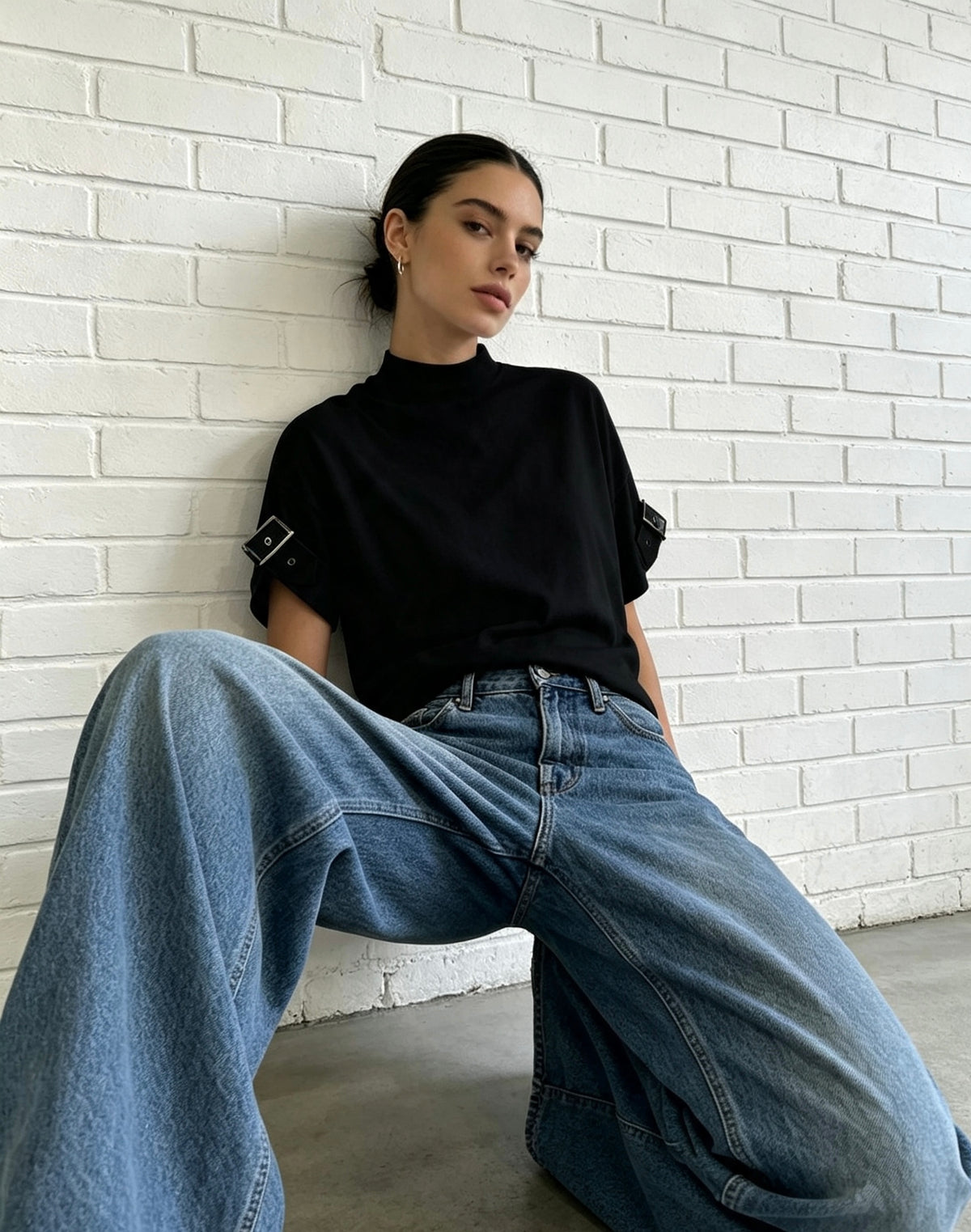 Fine Knit Buckle Top - Black
