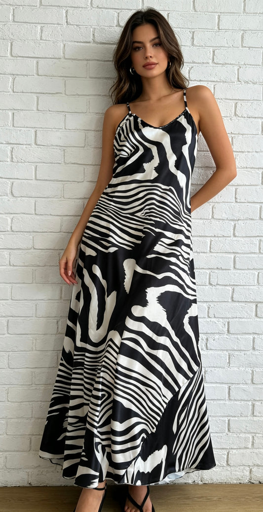 ZEBRA SATIN MAXI DRESS