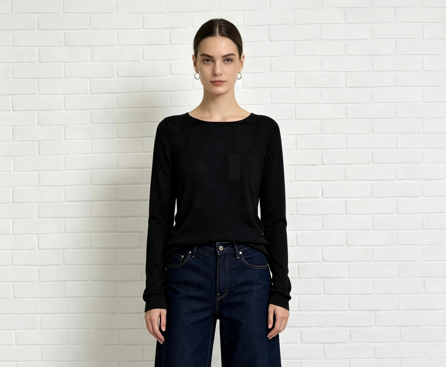 Cashmere Blend Mesh Layer top - Black