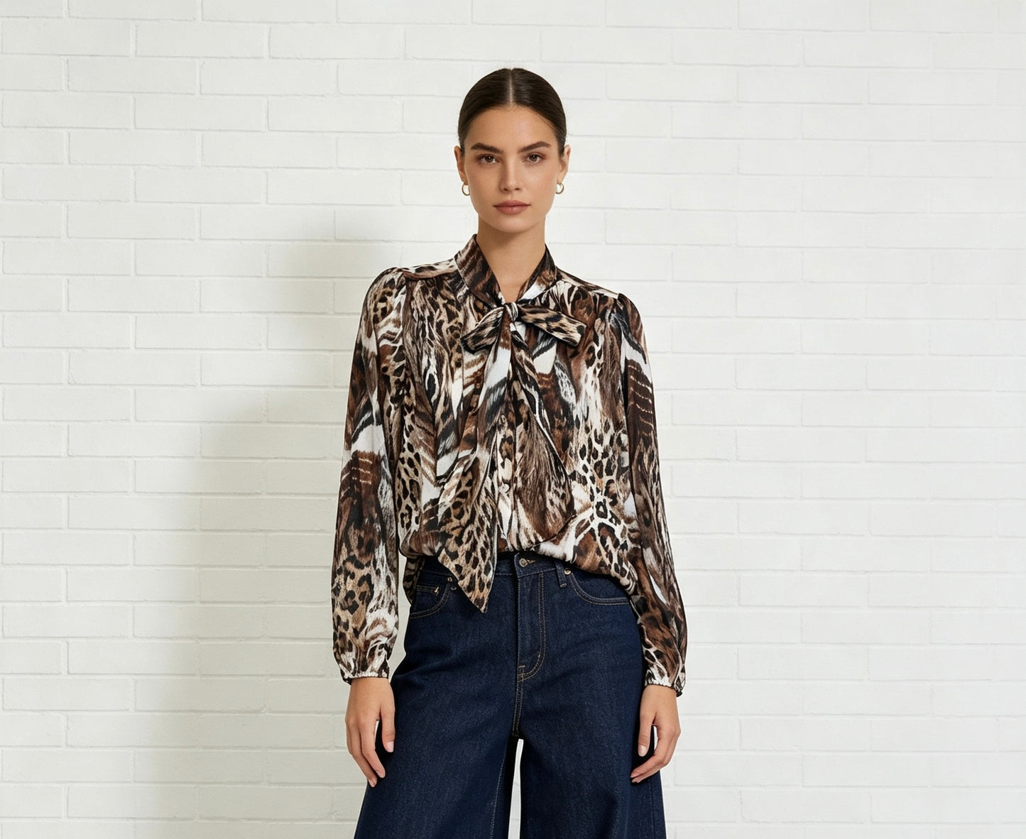 ANIMAL BOW NECK BLOUSE