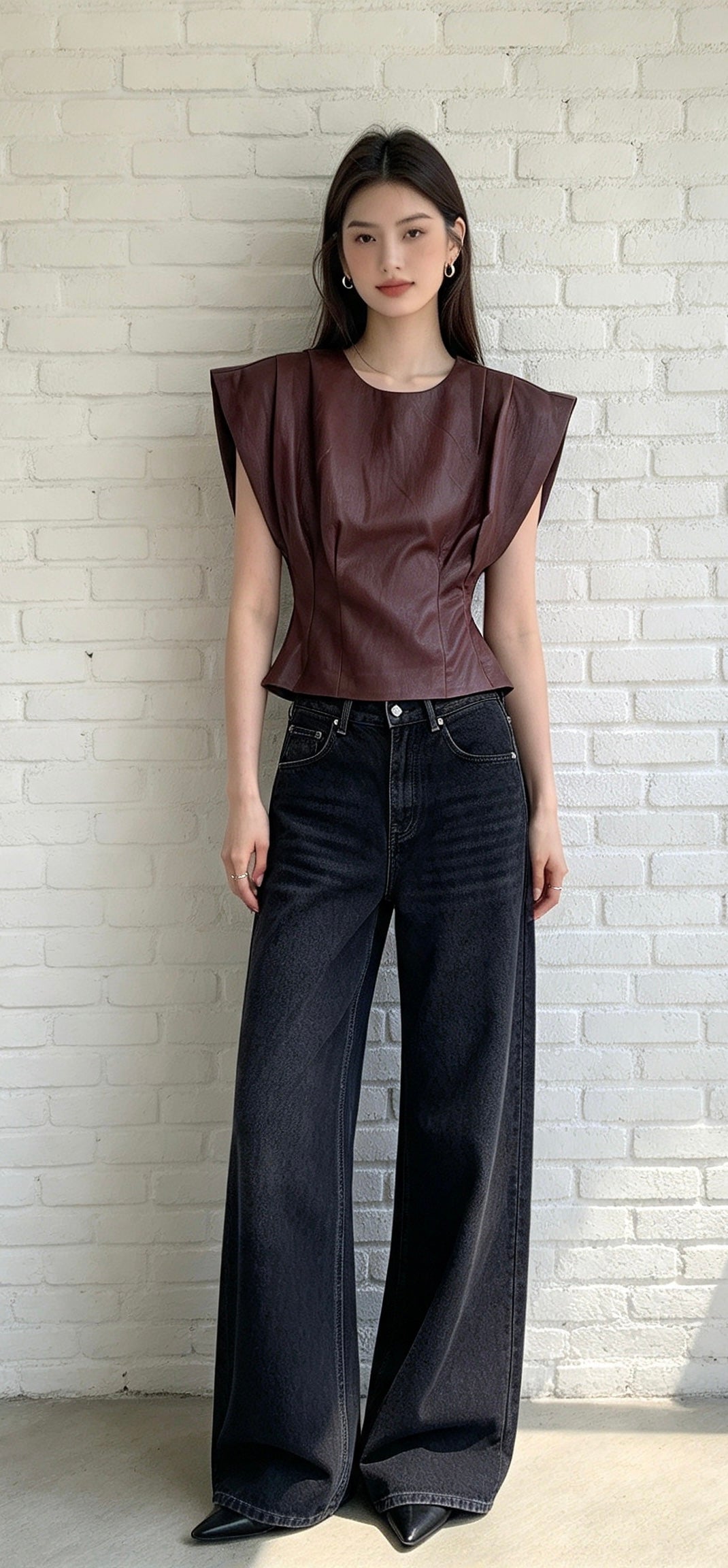 Faux Leather Top - Burgundy