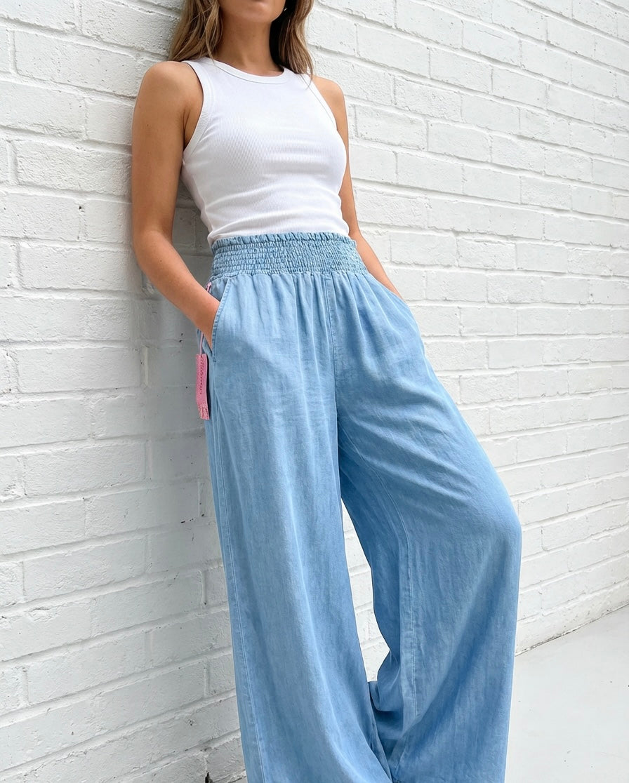 SUPER SOFT PALAZZO DENIM TROUSERS