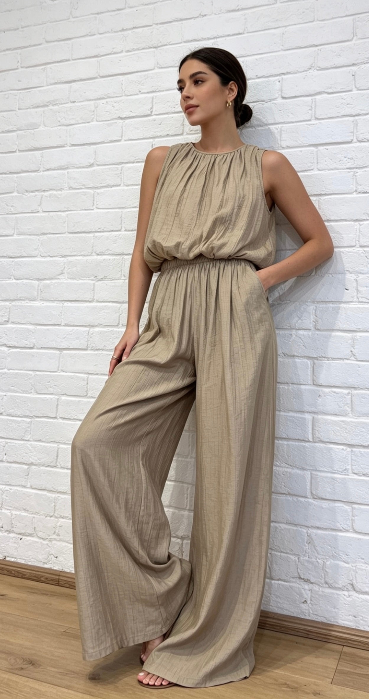BALLOON TOP & TROUSER SET - TAUPE