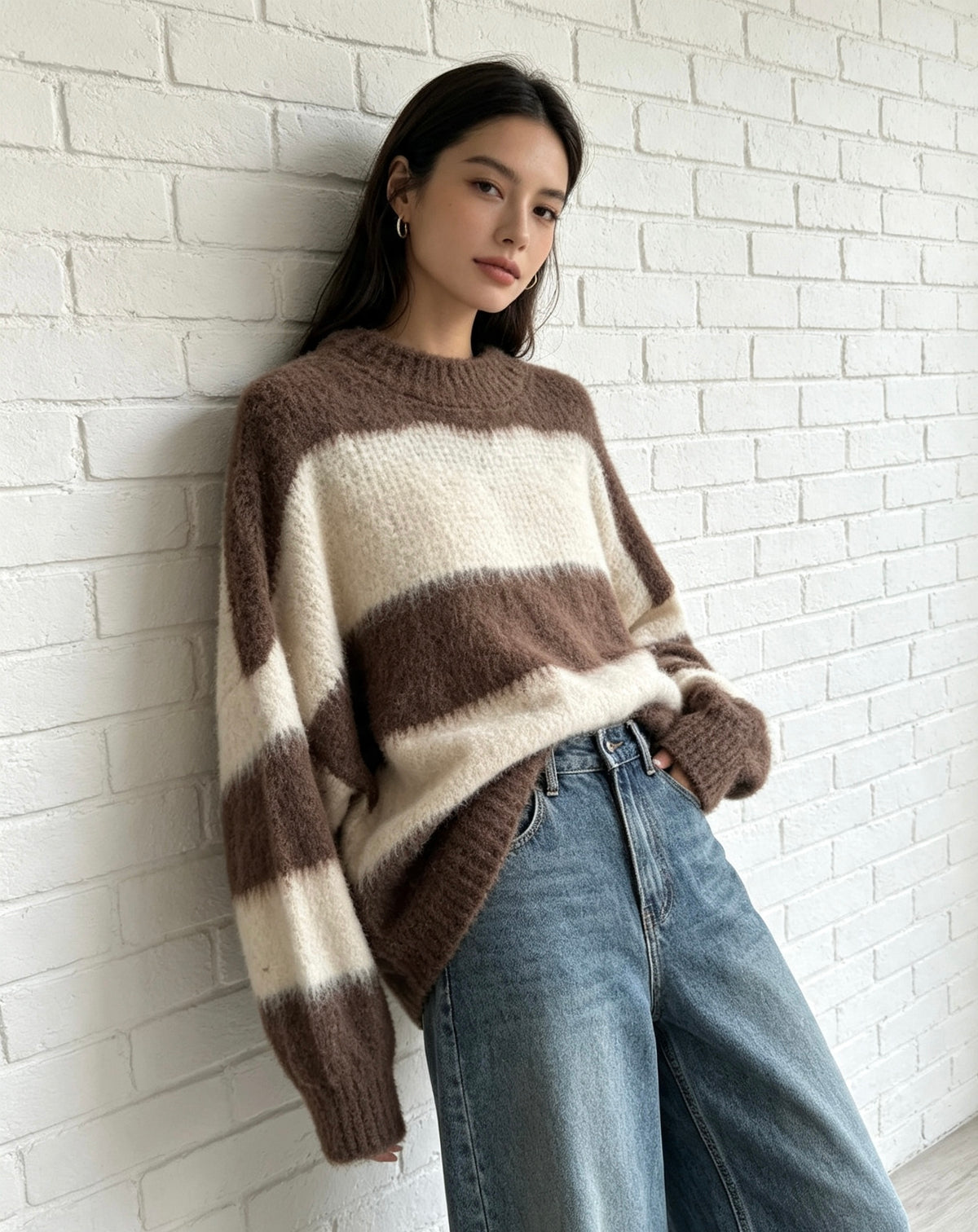 Oversize Stripe Jumper - Chocolate