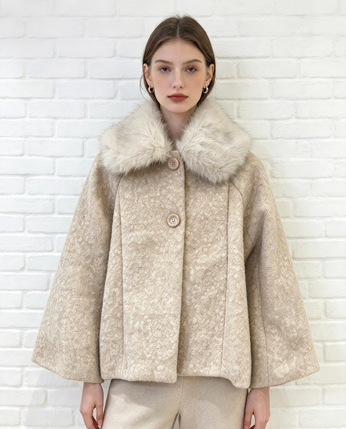 Faux Fur Collar Jacket - Beige