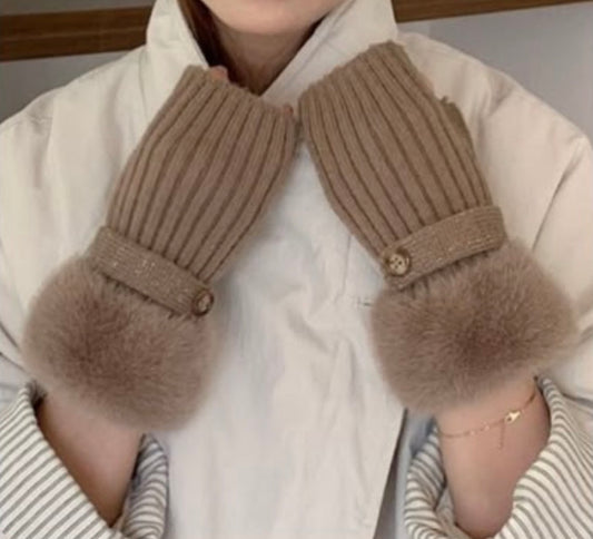 Fur Cuff Mittens - Taupe