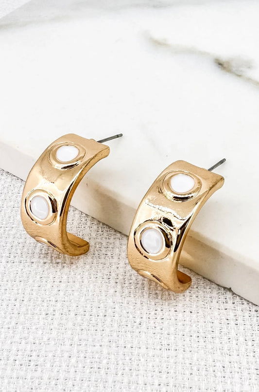 Chunky Gold And White Dotty Hoops