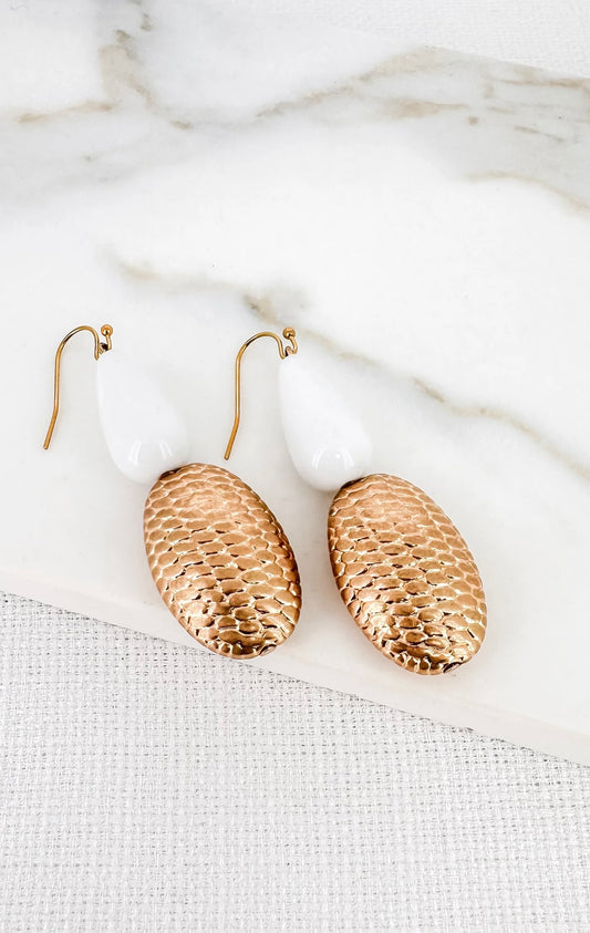 White And Gold Pebble Earrings