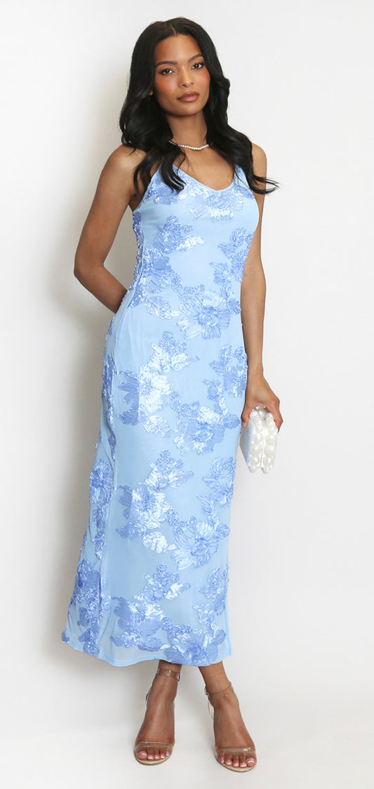 Baby Blue floral Detail Maxi Dress