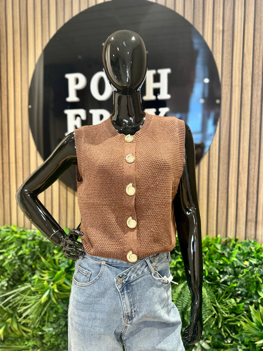 Mocha Shell ButtonFine Knit  Waistcoat