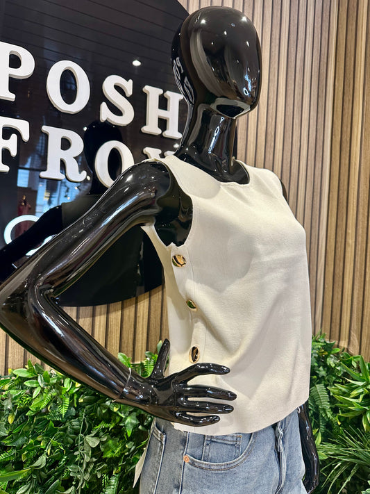 Gold Button Fine Knit Top